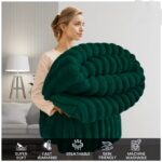 Luxury Dark Green Ribbed Fleece Throw Blanket – Ultra-Soft All-Season Sofa & Bed Throw - Image 2